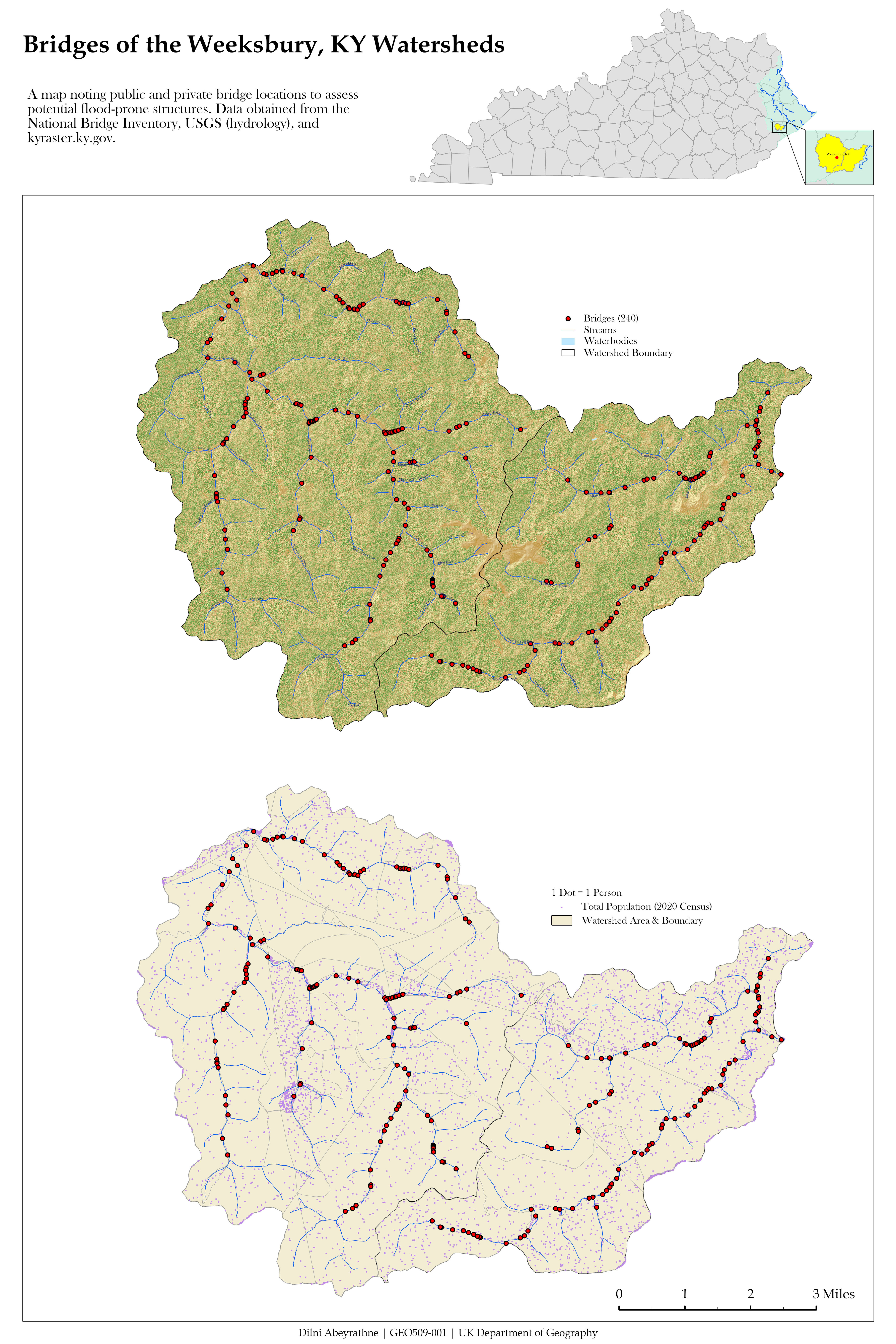 Bridges and Population Density in the Weeksbury Watershed